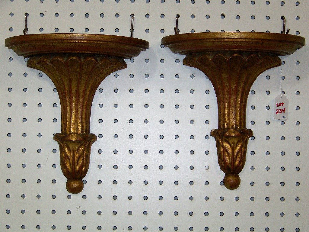Pair Early Italian Gilded Wall Bracket's: Pair Early Italian Gilded Wall Bracket's.Great pair of wooden carved wall brackets each is app.10" tall,9 3/8" wide and app.4 1/2" deep.
