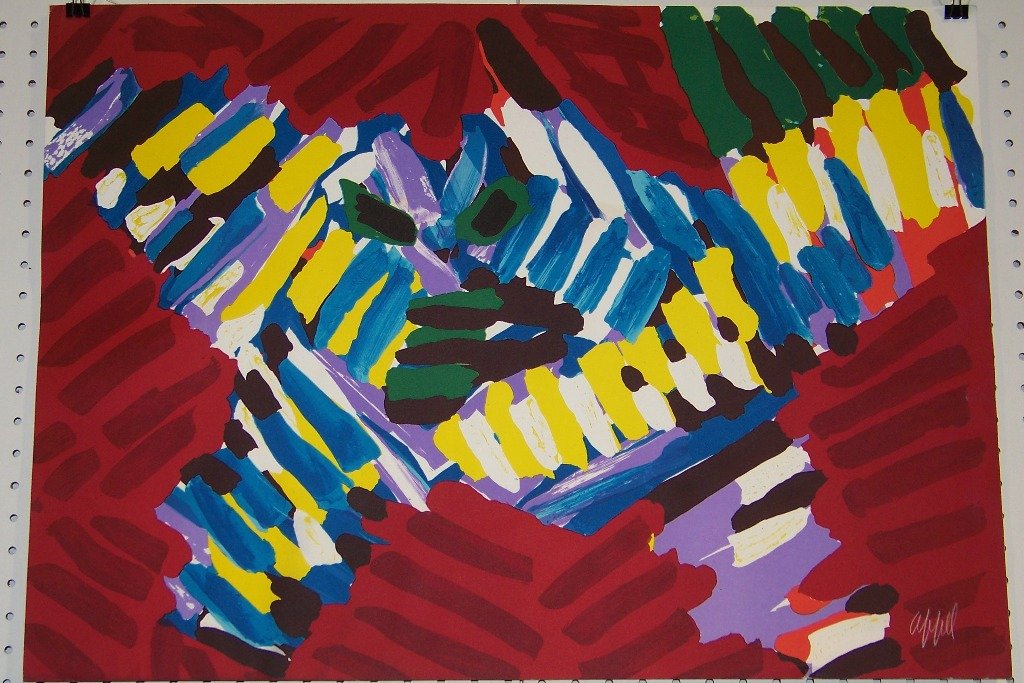 Karel Appel (DUTCH, 1921-2006) Signed Litho "Flying Owl: Karel Appel (DUTCH, 1921-2006) Signed Litho "Flying Owl". Great colored Lithograph titled Flying Owl, Signed lower right.Size is 29 3/8" wide and 21 1/4" tall.Not framed.