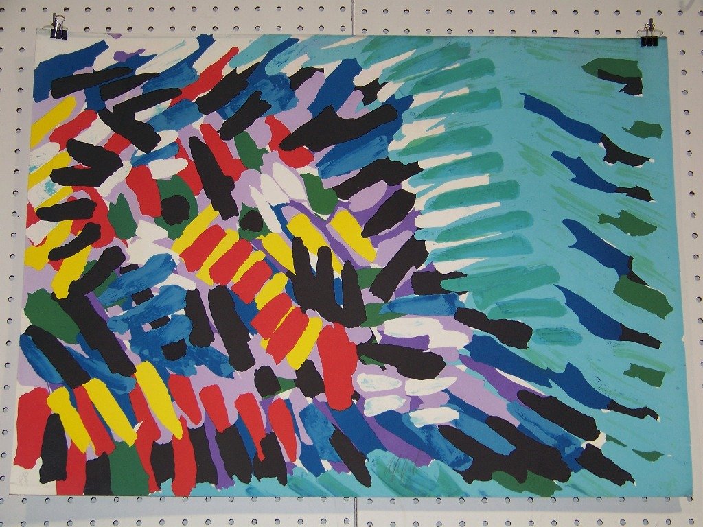 Karel Appel (DUTCH, 1921-2006) Signed PP Litho: Karel Appel (DUTCH, 1921-2006) Signed Printers Proof Colored Litho "Moving Face in a blue Sky". Great colored Lithograph,Signed in center at bottom and PP to left bottom..Size is 29 3/8" wide and 21 1