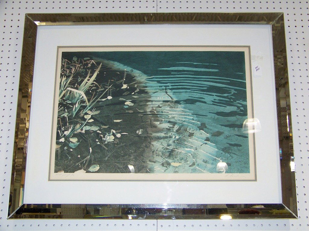 David Kessler Signed Lithograph," Shadow Line ": David Kessler Signed Lithograph," Shadow Line ". Litho is app.19" tall and 27" wide,frame mirrored with light chip to corner as shown and is app.29 5/8" x 37 3/8" long.Has a 1978 12th National Print E