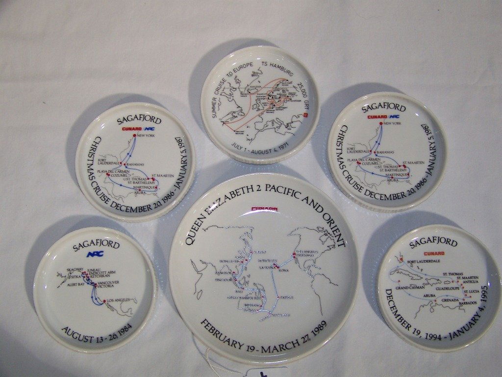 6 Vintage Rosenthal Studio Line "Cunard" Sagafjord: 6 Vintage Rosenthal Studio Line "Cunard" Sagafjord.Set has 5 - 4" coasters and a 6 1/4" plate.