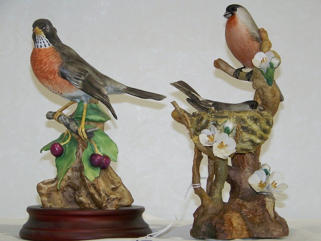 Pr. Vintage Porcelain Birds, Kaiser & Anichini: Pr. Vintage Porcelain Birds, Kaiser & Anichini. kaiser bird rest in a fitted wood base and is app.8 3/4" tall, Anichini is of two birds with Mother Bird nesting and is app.10 1/2" tall.