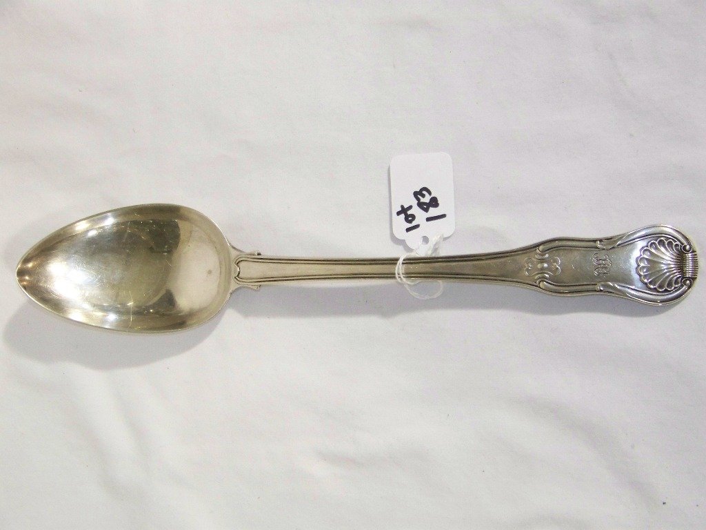 19th C. Georgian Silver Ladle by S.J Blake 1820's: 19th C. Georgian Silver Ladle by S.J Blake 1820's. Great sterling 12" Shell top serving ladle.Has monogram.Hallmarked for Sarah & John William Blake 1820.Total weight is 7.16 troy.