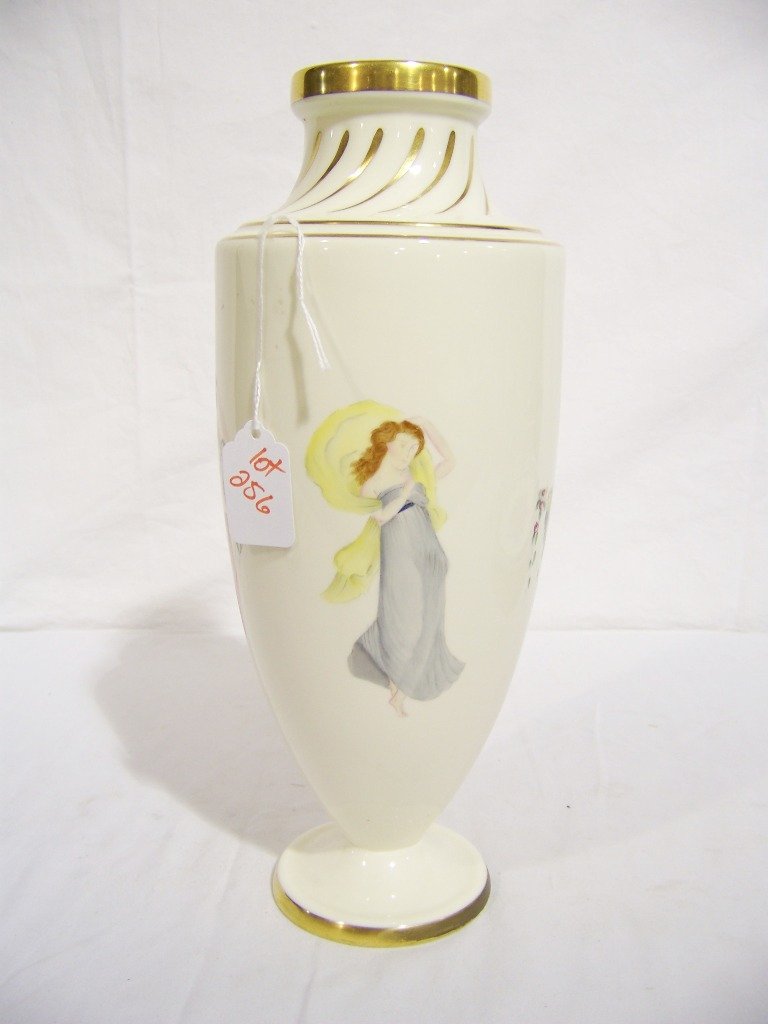 Vintage Minton Signed H.Painted Nude Fairy Vase 13 1/2": Vintage "Minton" Hand Painted Fairy Vase 13 1/2" Tall.Great vase by Minton with hand painted partial nude Fairies.Stands 13 1/2" tall and app.5 1/4" deep.Artist signed J.Woby.