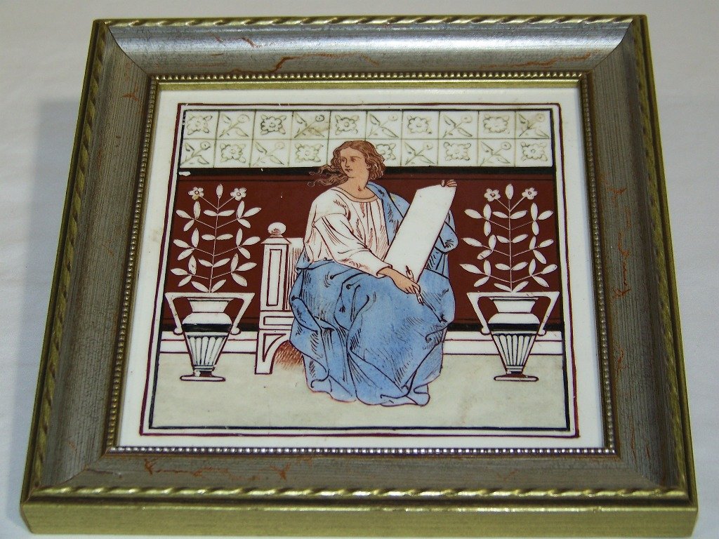 Early Minton Hand Painted Porcelain Tile: Early Minton Hand Painted Porcelain Tile. Painted with a fine Classical Lady and is 6" square.Stamped on verso Minton Hollins & Co.,Patent Tile Works,Stoke on Trent.