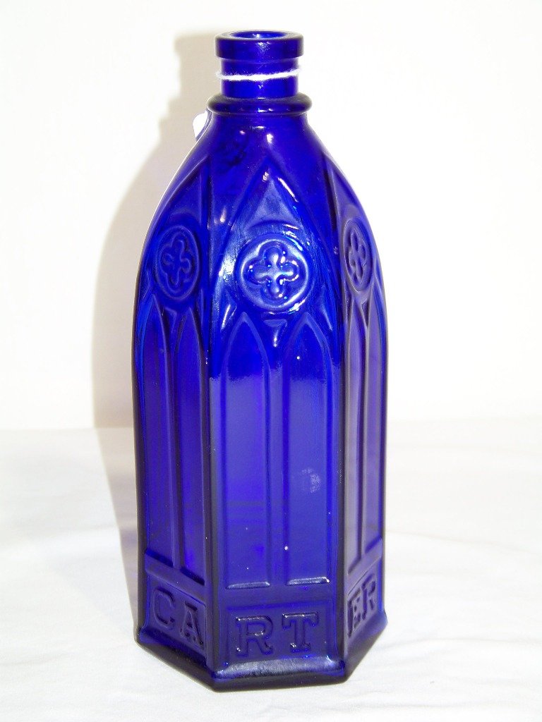 Large "Carter" Cobalt Blue Cathedral Ink Bottle: Rare Size Carter Cobalt Blue Cathedral Ink Bottle.Great bottle standing 10" tall.