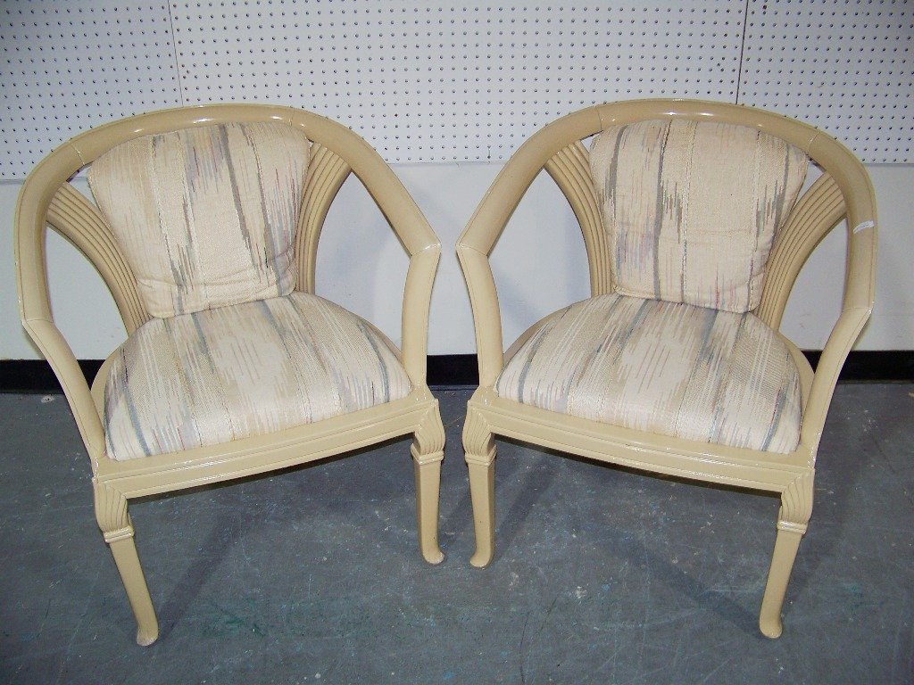 Pair 20th C. Modern Lacquered Occasional Chairs: Pair 20th C. Modern Lacquered Occasional Chairs. Each is app.31" tall,27" wide and app.28" deep.