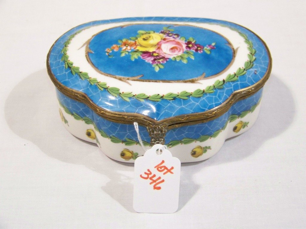 19th C. Sevres Bronze & Porcelain H.Painted Dresser Box: 19th C. Sevres Bronze & Porcelain H.Painted Dresser Box.Great bronze mounted Severs box with a fine floral decoration.App.6" wide, 4 1/2" deep and 2 1/2" tall.
