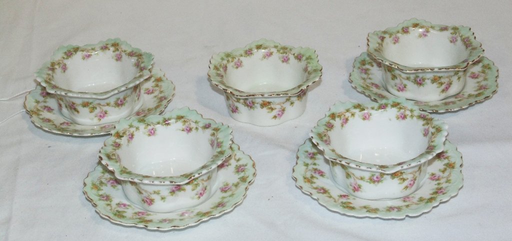 9 Pcs. of Early MZ "Moritz Zdekauer" Austria Porcelain: 9 Pcs. of Early MZ "Moritz Zdekauer" Austria Porcelain. Set has four 5" under plates and five 4" bowls.Great floral decoration to each.