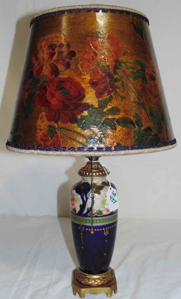 19th C. Vienna Porcelain & Bronze Art Deco Style Lamp: 19th C. Vienna Porcelain & Bronze Art Deco Style Lamp. Great early Vienna porcelain vase,now a lamp.Has bronze supports.Vase is app.8" tall,overall with shade is app.21" tall.