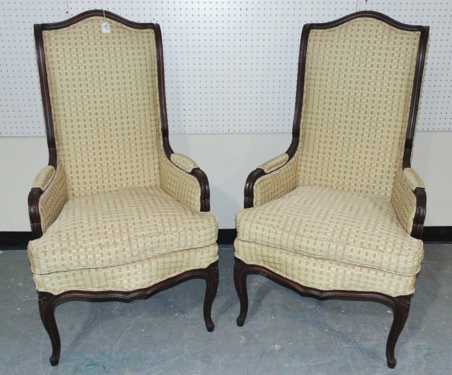 Pair Early French Provencal Style Wing Back Chairs: Pair Early French Provencal Style Wing Back Chairs.Great pair of chairs each being 45 1/2" tall,24" wide and 27" deep.