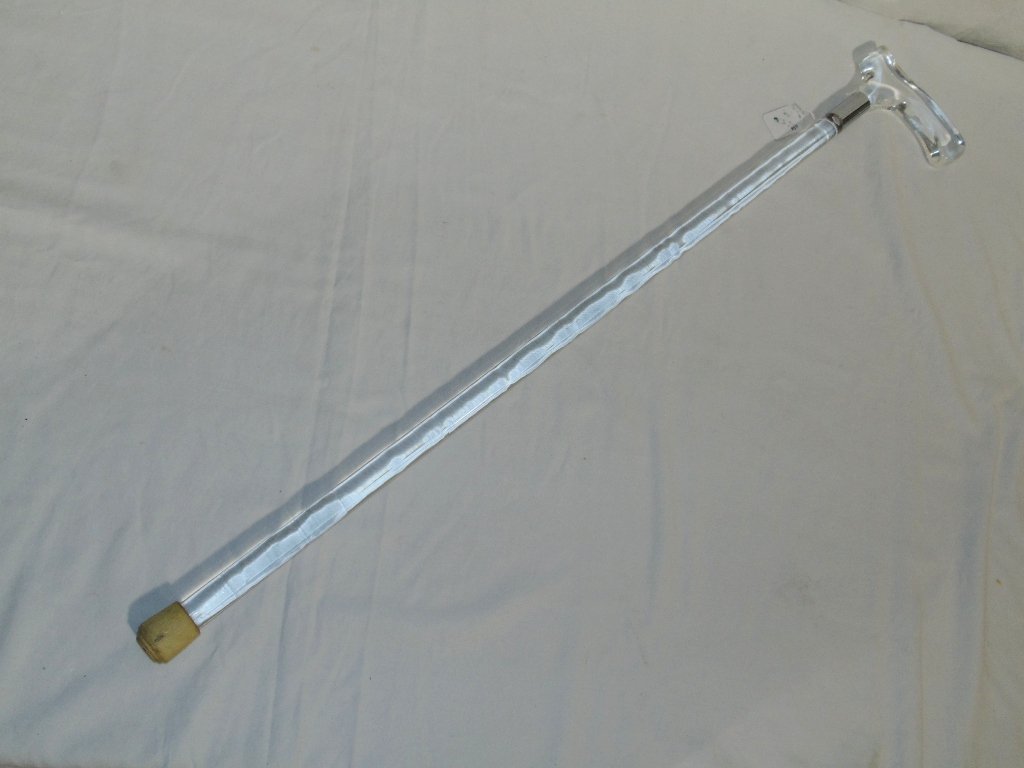 Mid C. Modern Lucite Cane: Mid C. Modern Lucite Cane. Great cane with a chrome ring at top.Cane is app.35" tall.