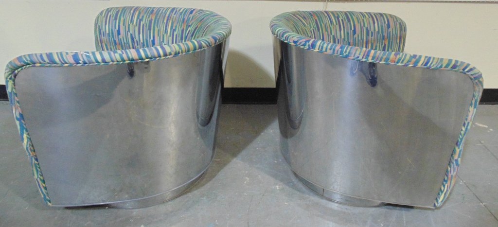 Pair Killer Mid C. Modern Chrome Sided Swivel Tub Chair: Pair Killer Mid C. Modern Chrome Sided Swivel Rocking Tub Chair's.Great colors throughout chairs,each has Chrome sides and round Chromed base.Each is app.25" tall,27 1/2" wide and 28" deep.