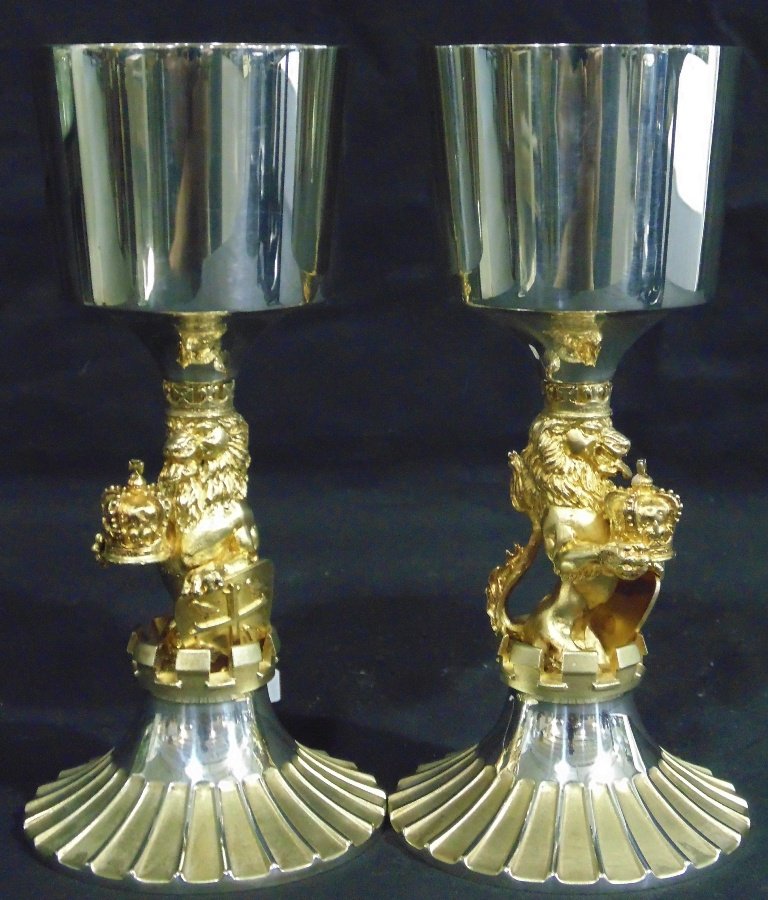 Queen Elizabeth II Silver Jubilee Sterling Goblet's: A Fine Pair of silver goblet's by Aurum, made by order of Dean & Chapter of Westminster commemorating Queen Elizabeth II Silver Jubilee, Limited Edition number 345 & 346 of 750 in the edition, London 