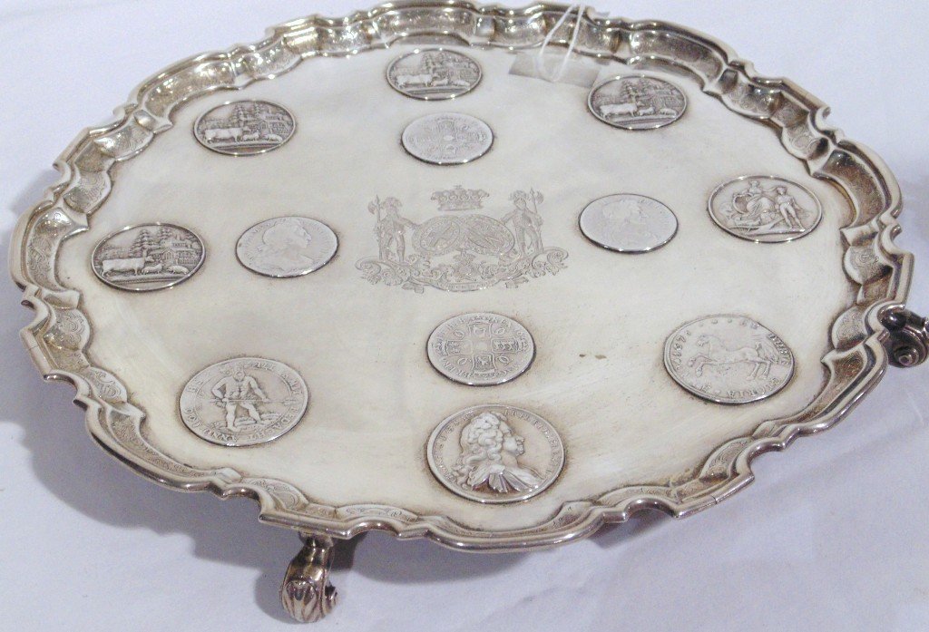 Geo.II Silver Salver by John Tuite,for Earl of Mayo: Geo.II Silver Salver by John Tuite,for Earl of Mayo. A very fine scrolled footed salver in a Chippendale pattern.John Tuite Date mark London 1729 - 1730.Maker John Tuite used this mark while in Dublin
