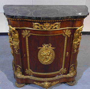 Louis XIV Kingwood Figural Bronze Mounted Commode: Louis XIV Kingwood Figural Bronze Mounted Commode.By Gros Paris,Stamped in many places,Commode has wonderful gilt bronze mounts throughout Commode,Resting on roung bronze and wood feet at front.With a