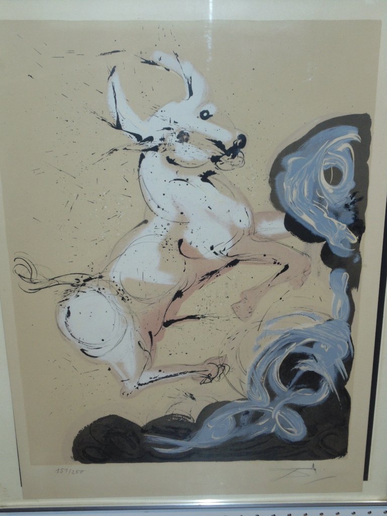 Salvador Dali (1904 - 1989)Litho "STIER" 1968": This lot is for a 1968 colored lithograph by Spanish artist Salvador Dali (1904 - 1989). It is titled "STIERS" from the series Signs of the Zodiac. It is signed and # 150/250. The catalog rais. is Mic
