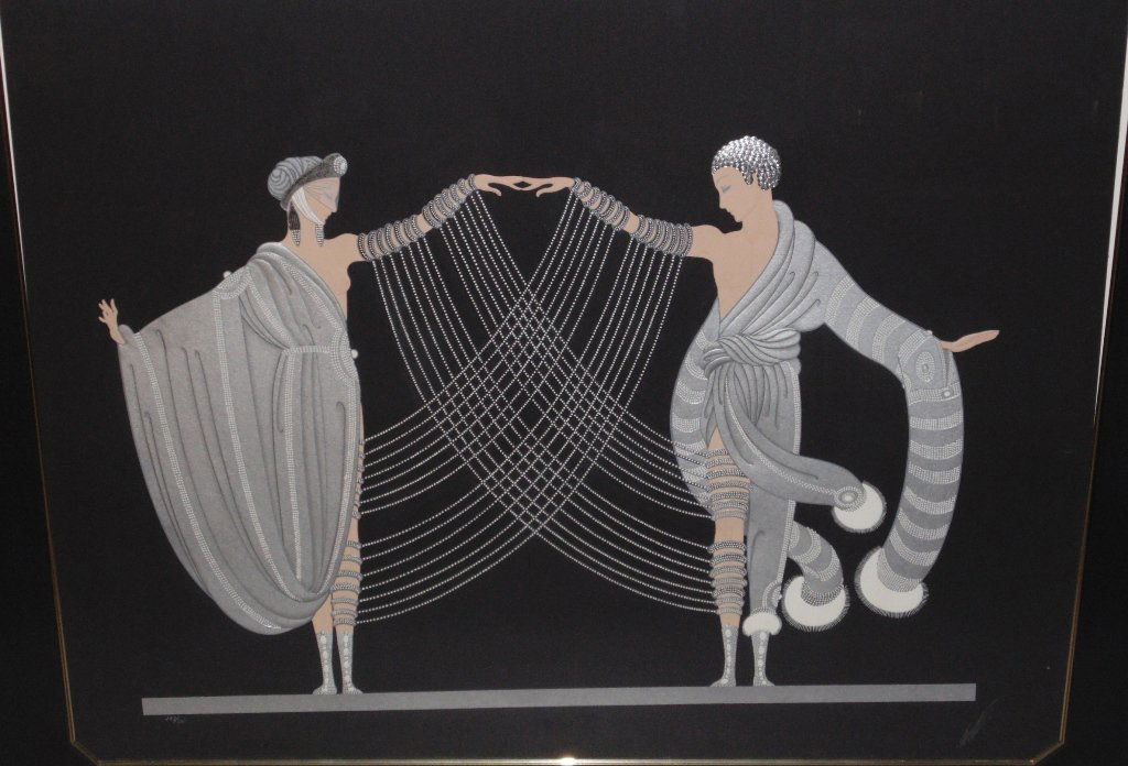ERTE (French 1892-1990) SERIGRAPH 1984: This lot is for a 1984 serigraph by French artist ERTE (1892 - 1990). It is from the Love and Passion suite and titled Marriage Dance. It is signed and # 293/300. The size is 28" high x 33" wide, fram