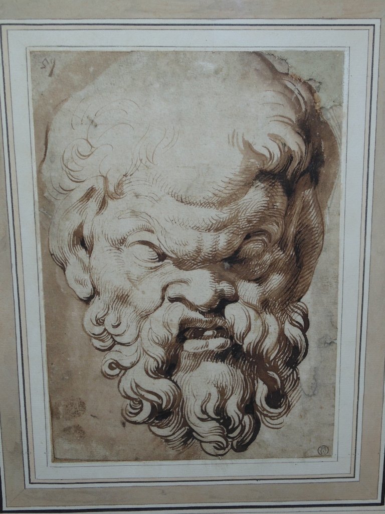 CIRCLE OF PETER PAUL RUBENS (1577-1640) Head of Satyr: This lot is for drawing by The Circle of Peter Paul Rubens(Flemish 1577 - 1640). It is "Head of a Satyr" with the number 59. It has the collection stamp of The Earl of Warwick. It is brown ink with wa