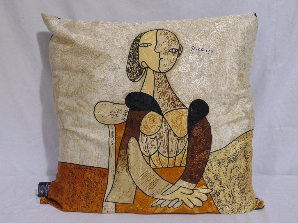 Vintage Picasso Silk Pillow: Vintage Picasso Silk Pillow. Great pillow of silk by Royal Majesty Pillows. Pillow is app.19" square.