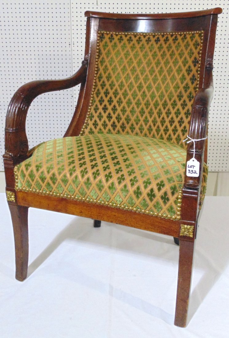 18/19th C. Italian/French Carved Arm Chair: 18/19th C. Italian/French Carved Arm Chair.Great early arm chair with fine hand carving on arm supports and has Shell carving to top of each arm rest. Chair is app.33" tall,22 1/4" wide and 22" deep.A