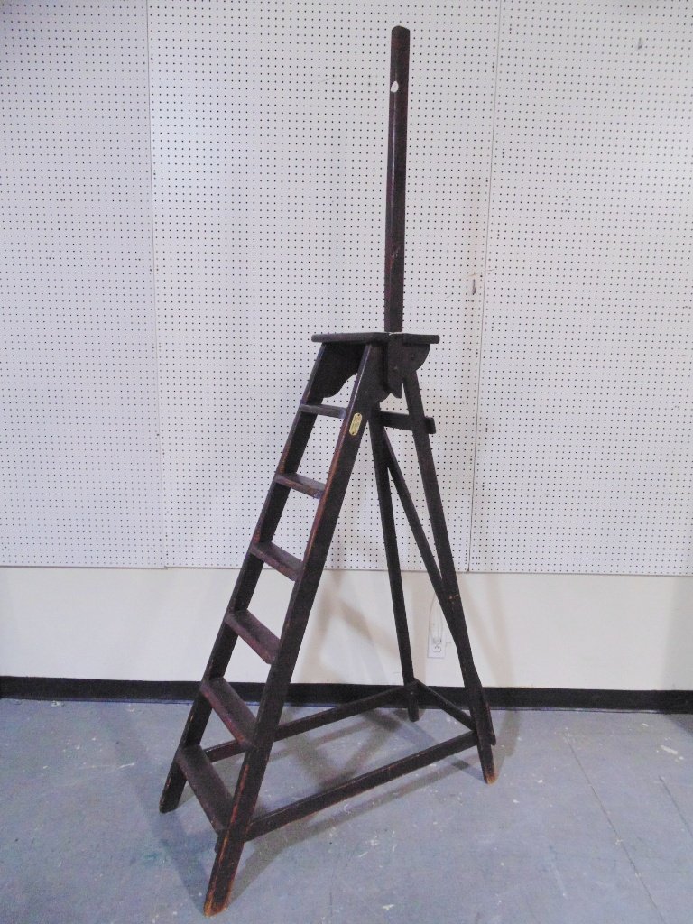 19th C. Slingsby - Ladders English Library Ladder: 19th C. Slingsby - Ladders English Library Ladder. Great early English Library with 7 steps to top with a detacatable handle and stands app.60", overall is 7'7" tall,14" wide and 41 1/2" deep at base.