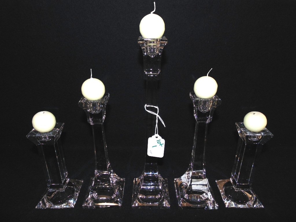 SET OF 5 VINTAGE VILLEROY & BOCH CRYSTAL CANDLESTICKS