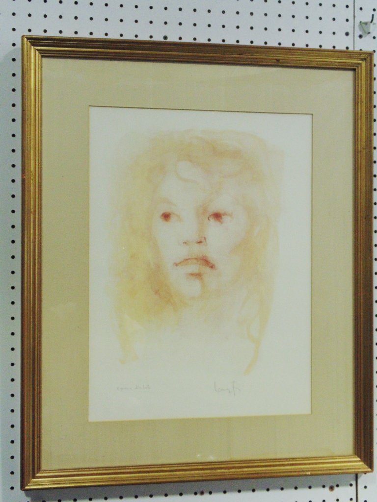 Leonor Fini (1907 - 1996) Portrait Watercolor: Leonor Fini (1907 - 1996) Portrait Watercolor. Signed lower right in pencil and titled on lower left,Epreue Matioli ??, Size is app.20 3/8" tall,15" wide, Frame is 29" x 23 5/8".