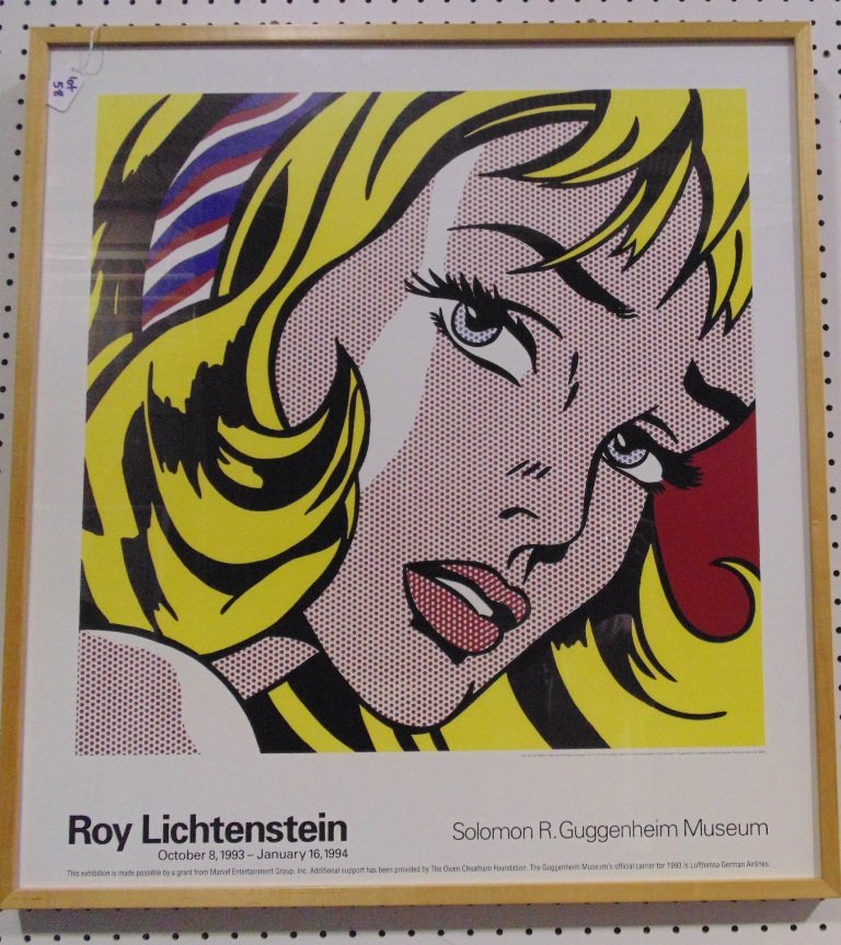 Roy Lichtenstein " Solomon Guggenheim Museum" POSTER: Roy Lichtenstein (American, 1923-1997). "Girl with Hair Ribbon". Color offset lithograph. 1993. Edition unknown, presumed small. White wove paper. The full sheet. Fine impression. Very good condition.