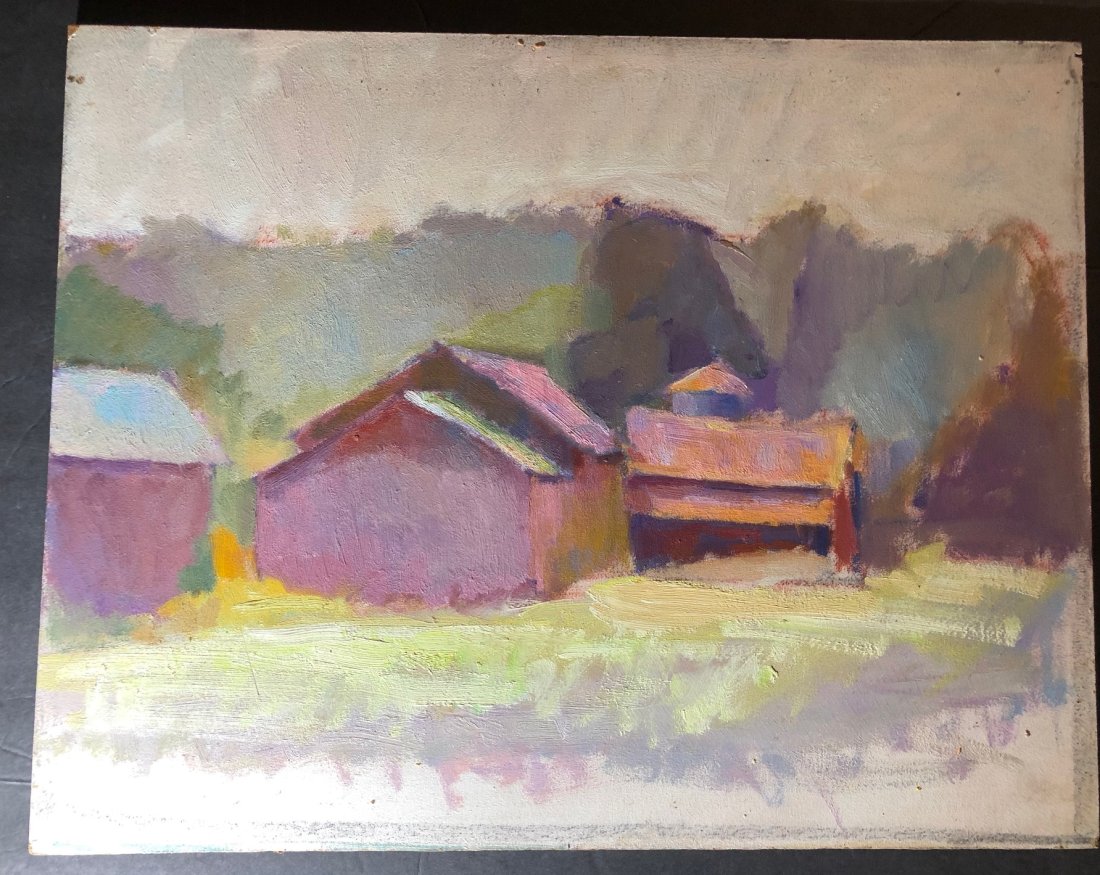 Cape Cod school impressionist barns in landscape oil painting (1 of 2)
