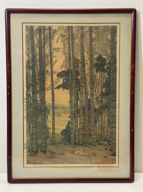 Hiroshi Yoshida Japanese woodblock print Bamboo Wood pencil signed (1 of 4)