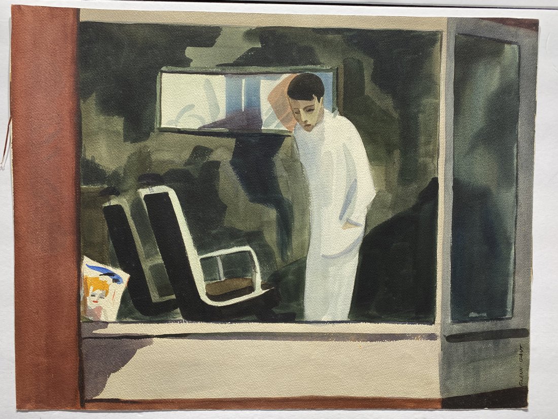 Glenn Gant Modernist watercolor of a Man in a Window: Glenn Gant Modernist watercolor of a Man in a Window size is 11”X 15”...Glenn Gant (1911â€“1999) was a painter who was best known for his Regionalist and American Scene paintings.He w