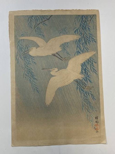 Ohara Koson Japanese woodblock print Birds: Ohara Koson Japanese woodblock print..Size is 10 1/2” x 15 1/4”