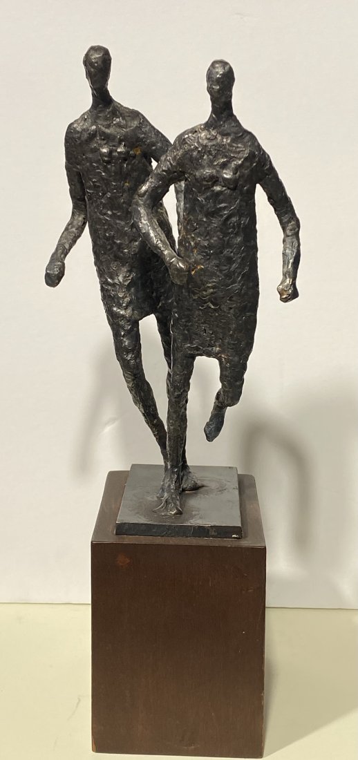 Alberto Giacometti Style Vintage Bronze Sculpture of 2 Runners with Mark Mystery Artist (1 of 11)