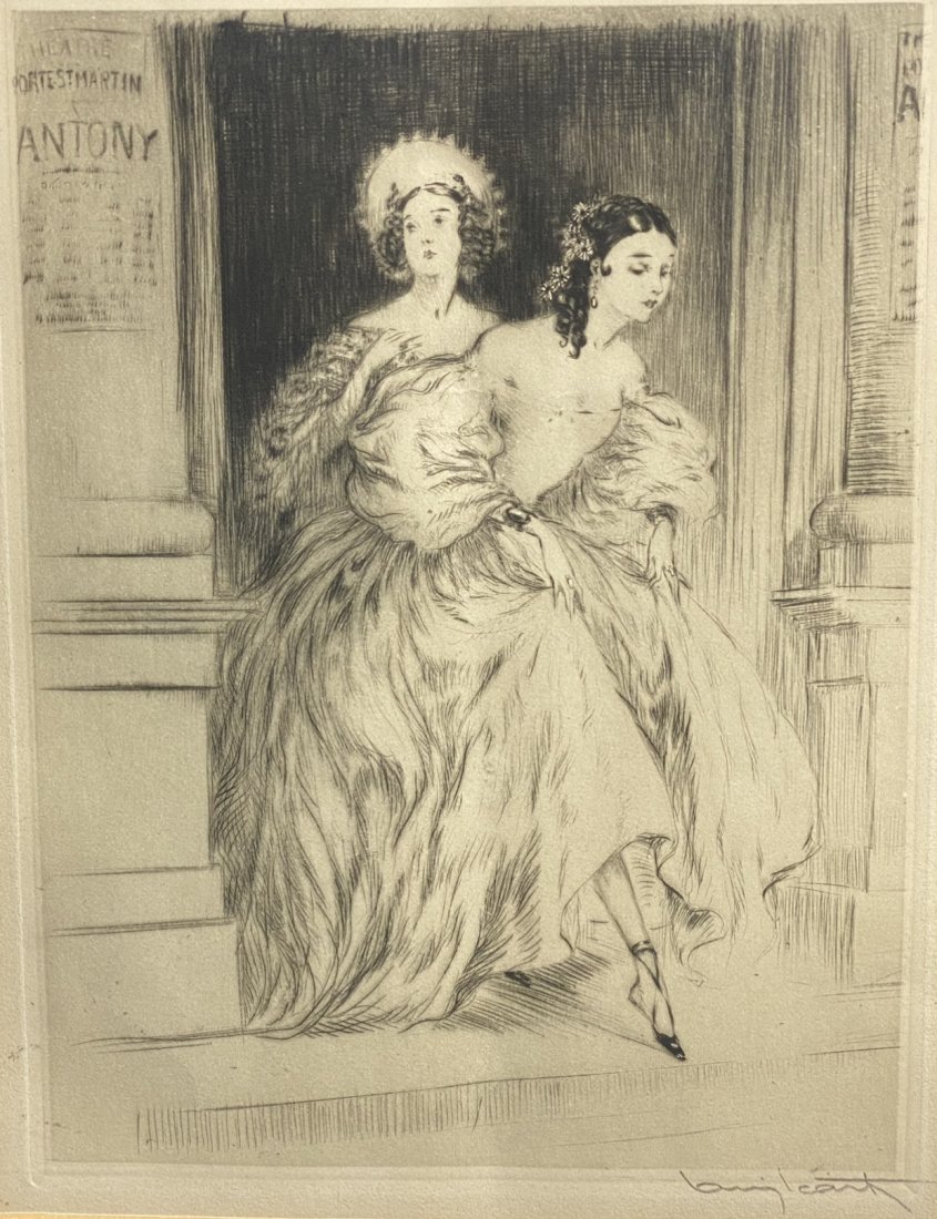 Louis Icart Original pencil Signed etching of 2 Ladies (1 of 4)