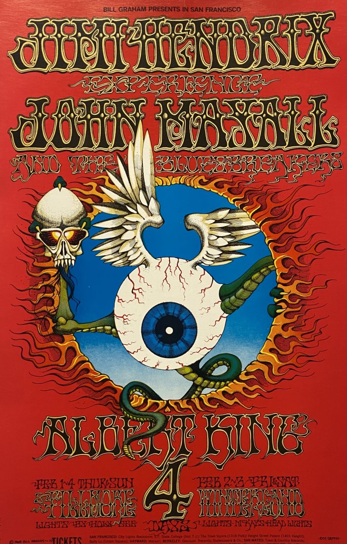 Jimi Hendrix flying eyeball poster by Rick Griffin Excellent Condition (1 of 12)