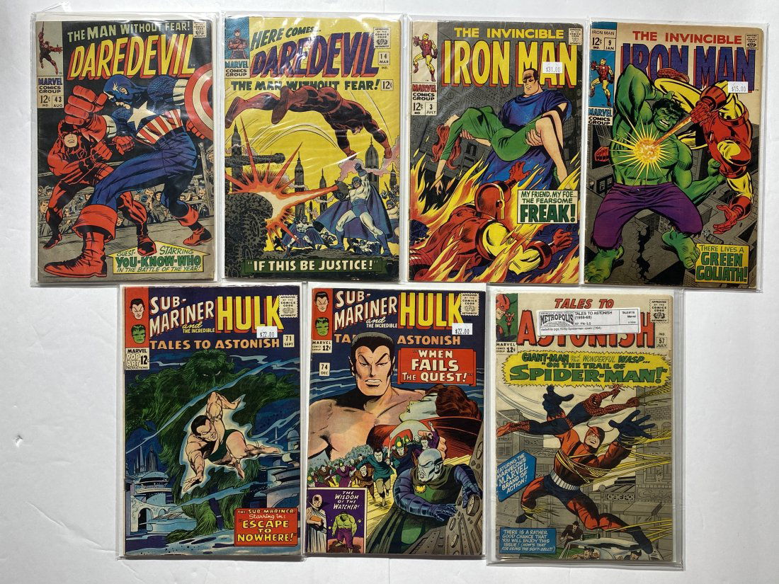 Marvel Comic Lot Daredevil 14,43 Iron Man 3,9 Submariner & Hulk 71,74 Tales to Astonish 57 (1 of 5)