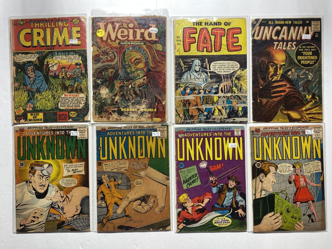 LOT 8 Comics Weird Horrors 7 Uncanny Tales 49 Thrilling Crime 45 & 4 Adventures into The Unknown (1 of 5)