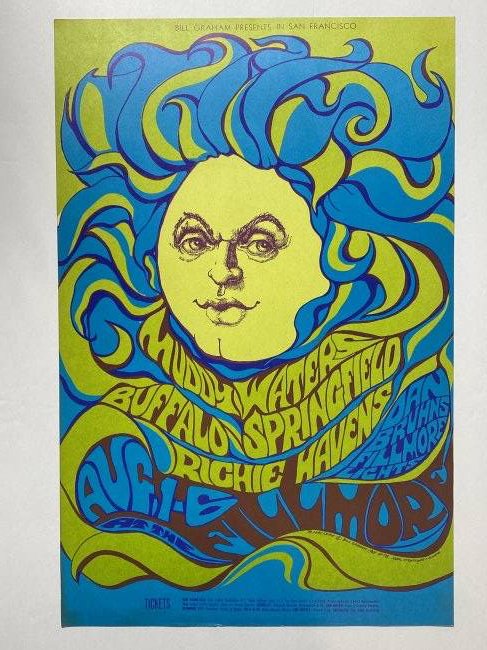 Bill Graham Muddy Waters Buffalo Springfield Richie Havens Fillmore poster 1967 1st edition (1 of 8)