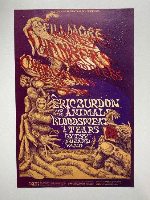 Eric Burdon & The Animals Blood Sweat Tears Bill Graham Concert Poster # 132 1968 1st edition (1 of 8)