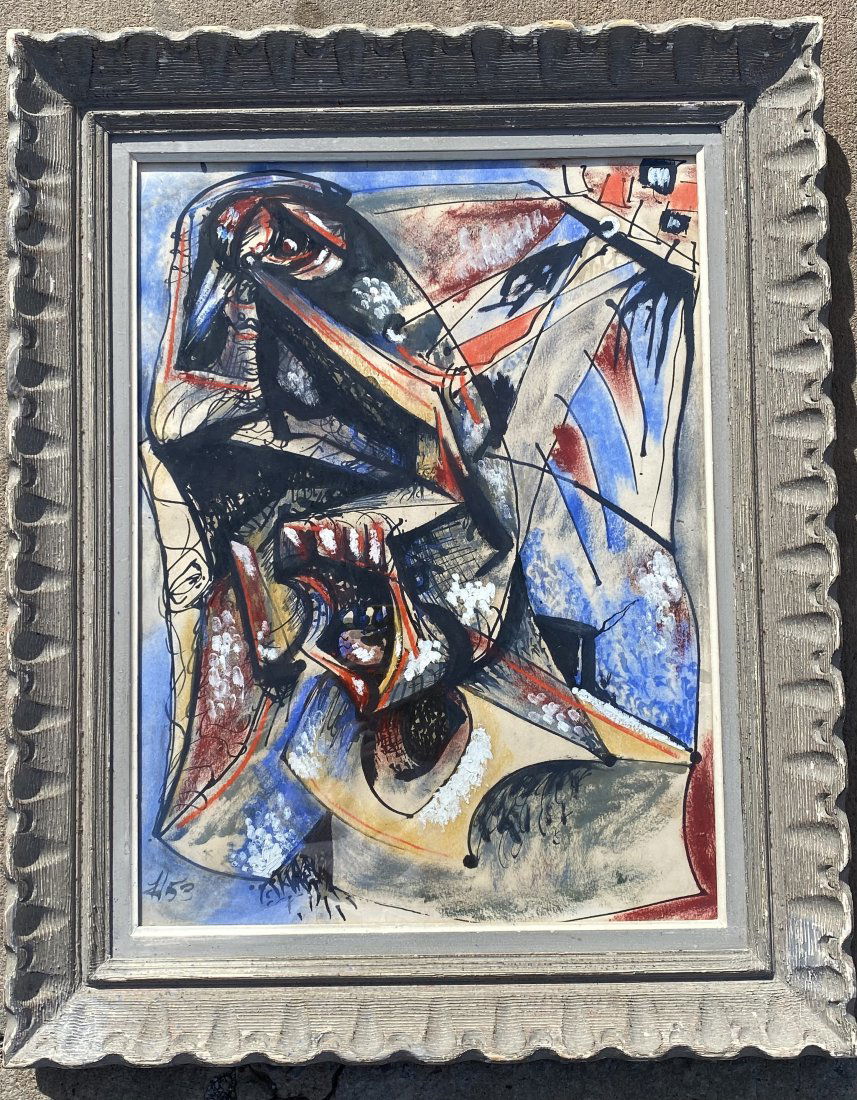 Amazing Mid Century Modern Watercolor Abstract Signed 1953 Signed Mystery Artist (1 of 4)