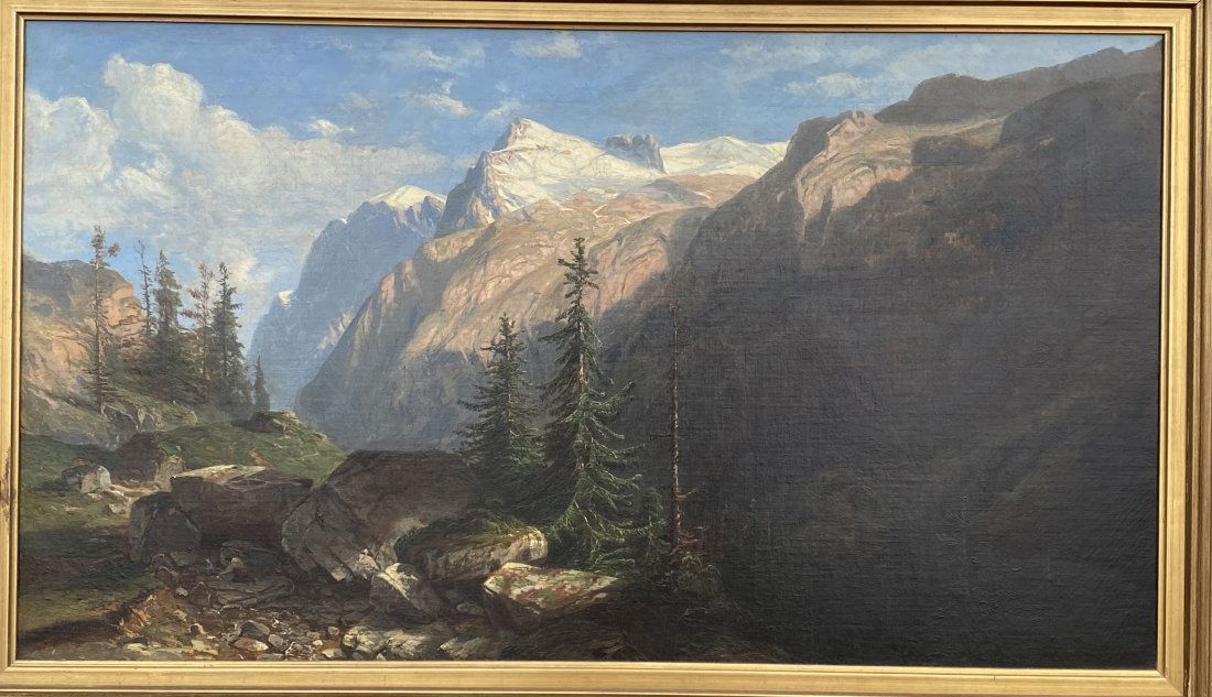 Albert Bierstadt (1830 - 1902)  Style California Landscape Indian by Fire Oil Painting  19th Century (1 of 20)