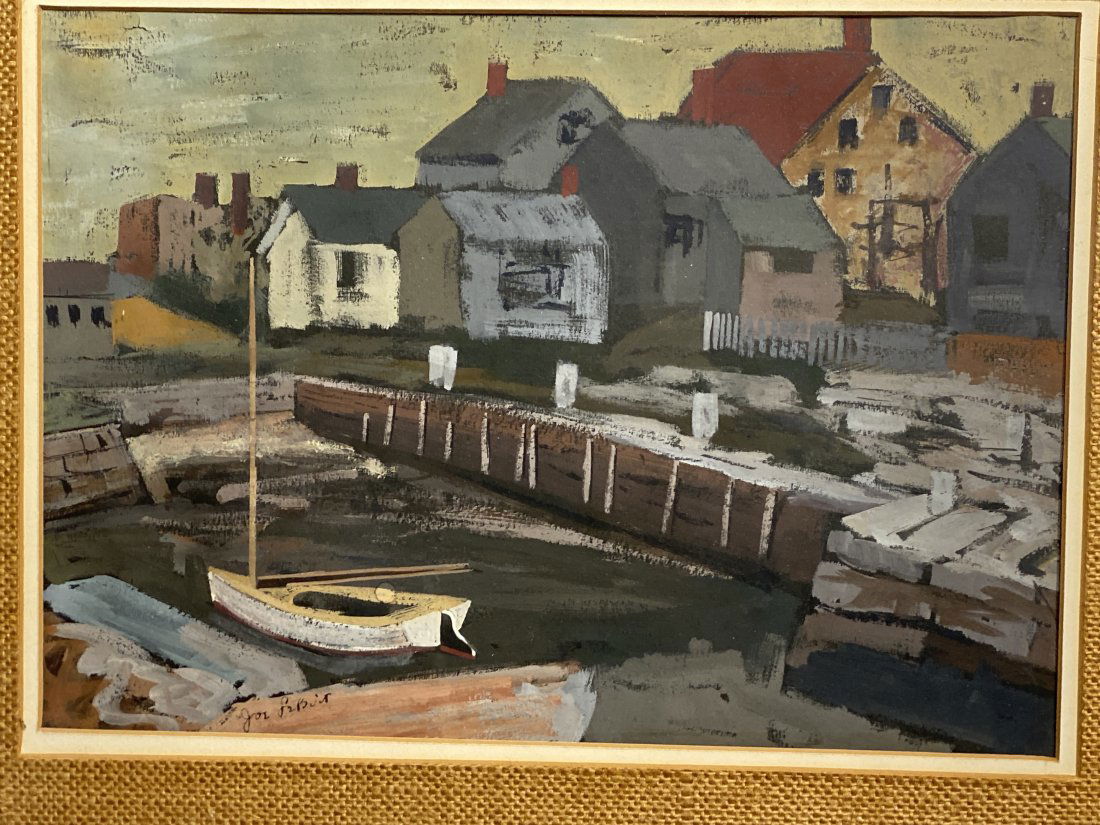Joseph Leboit (1907 - 2002) Gouache Painting of Harbor (1 of 4)