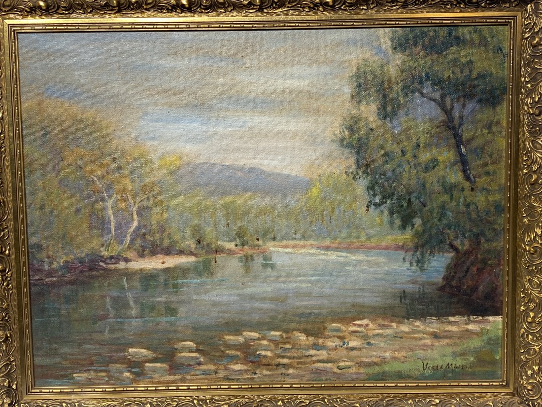 Vintage impressionist landscape signed: Vintage impressionist landscape signed..Size is 18” x 24”..Oil on Masonite