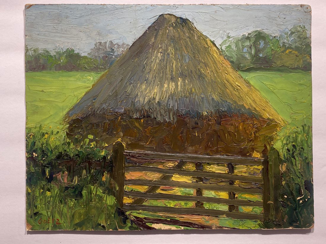 Vintage Haystack landscape painting signed Goetz (1 of 3)