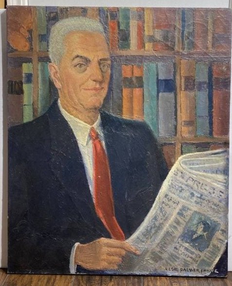 Elsie Philippa Palmer Payne (1884 - 1971) Oil Painting of Man reading the newspaper: Elsie Philippa Palmer Payne (1884 - 1971) Oil Painting of Man reading the newspaper..Size is 25” x 30”..