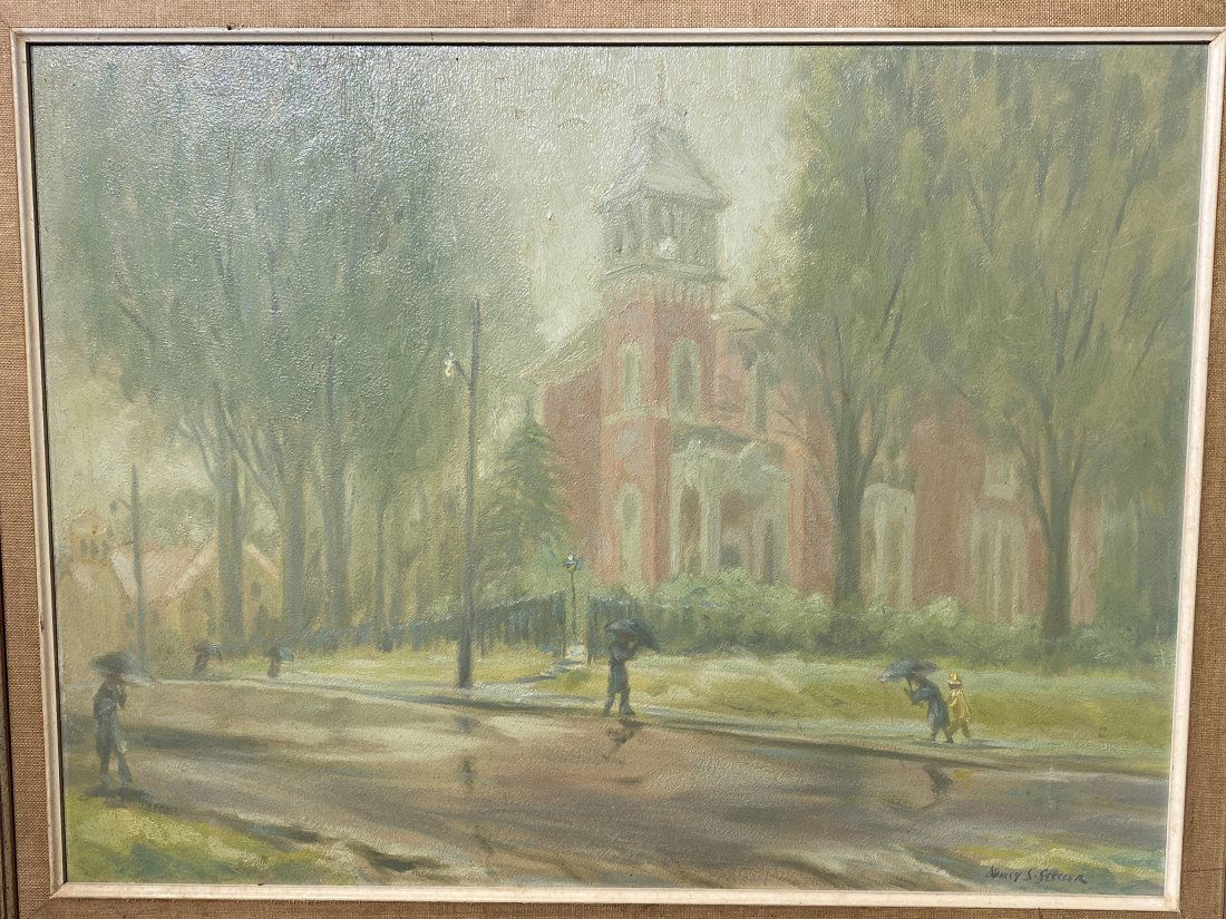 Stanley Sessler Impressionist oil Painting titled “Rainy day in New Carlisle  Indiana 1964 (1 of 5)