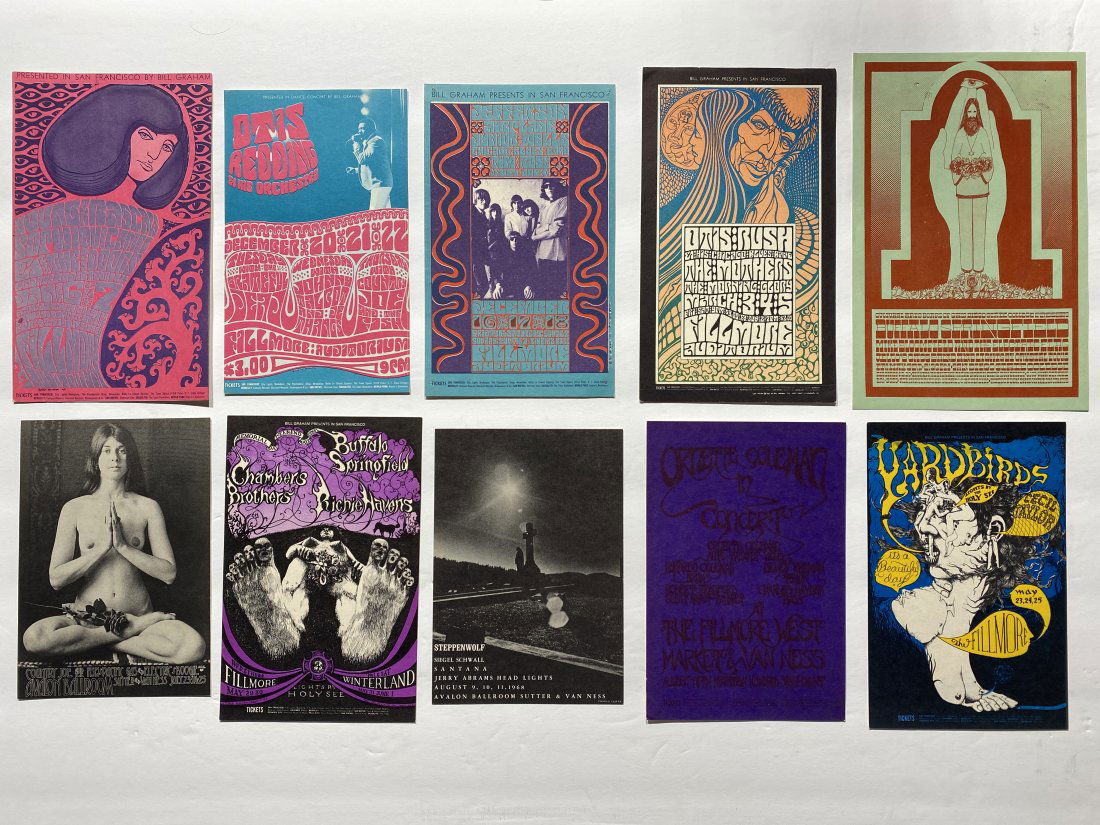Lot of 10 1960s psychedelic concert Hand Bill Postcards Grateful Dead Otis Redding Yardbirds (1 of 9)