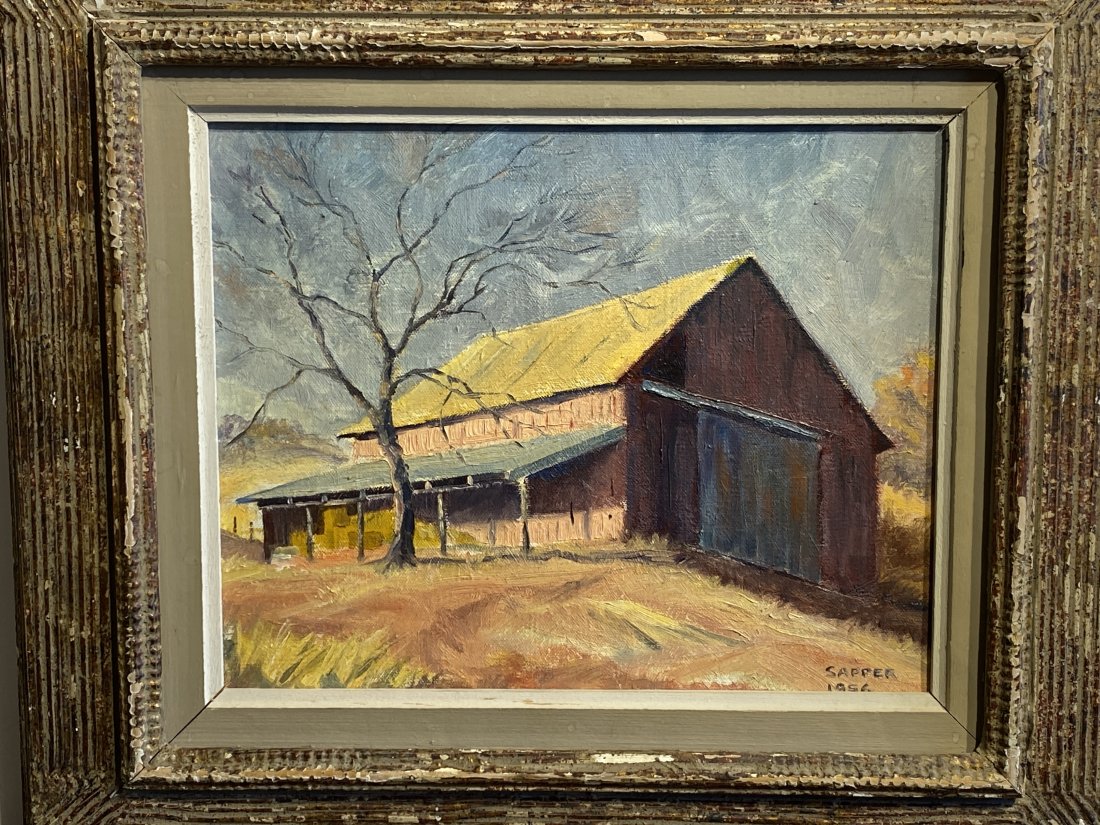 Painting of barn Signed Sapper 1956: Painting of barn Signed Sapper 1956..Image 8” x 10”