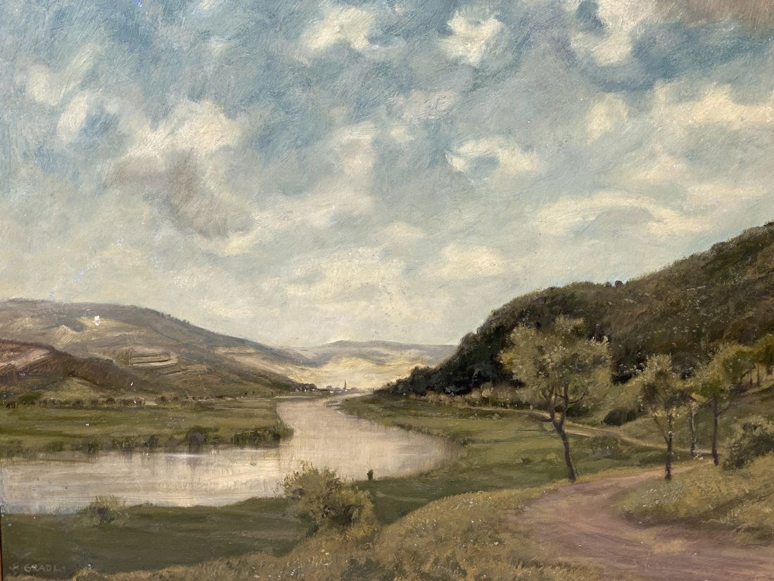 Hermann Gradl (1883 - 1964) Very Nice Landscape Oil  Painting River..Size is 18" x 22" (1 of 6)